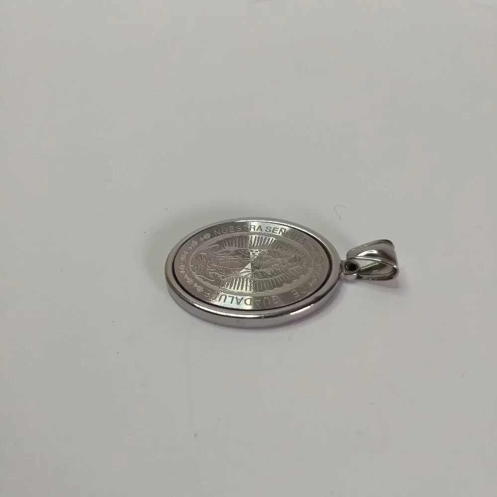 Nuestra Senora De Guadalupe Etched Oval Stainless Steel Pendant Religious Gift